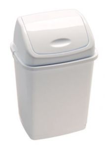 Basurero de baño con tapa, bote de basura pequeño de 2.6 galones / 10  litros con tapa superior de presión, papelera de plástico con tapa  desplegable